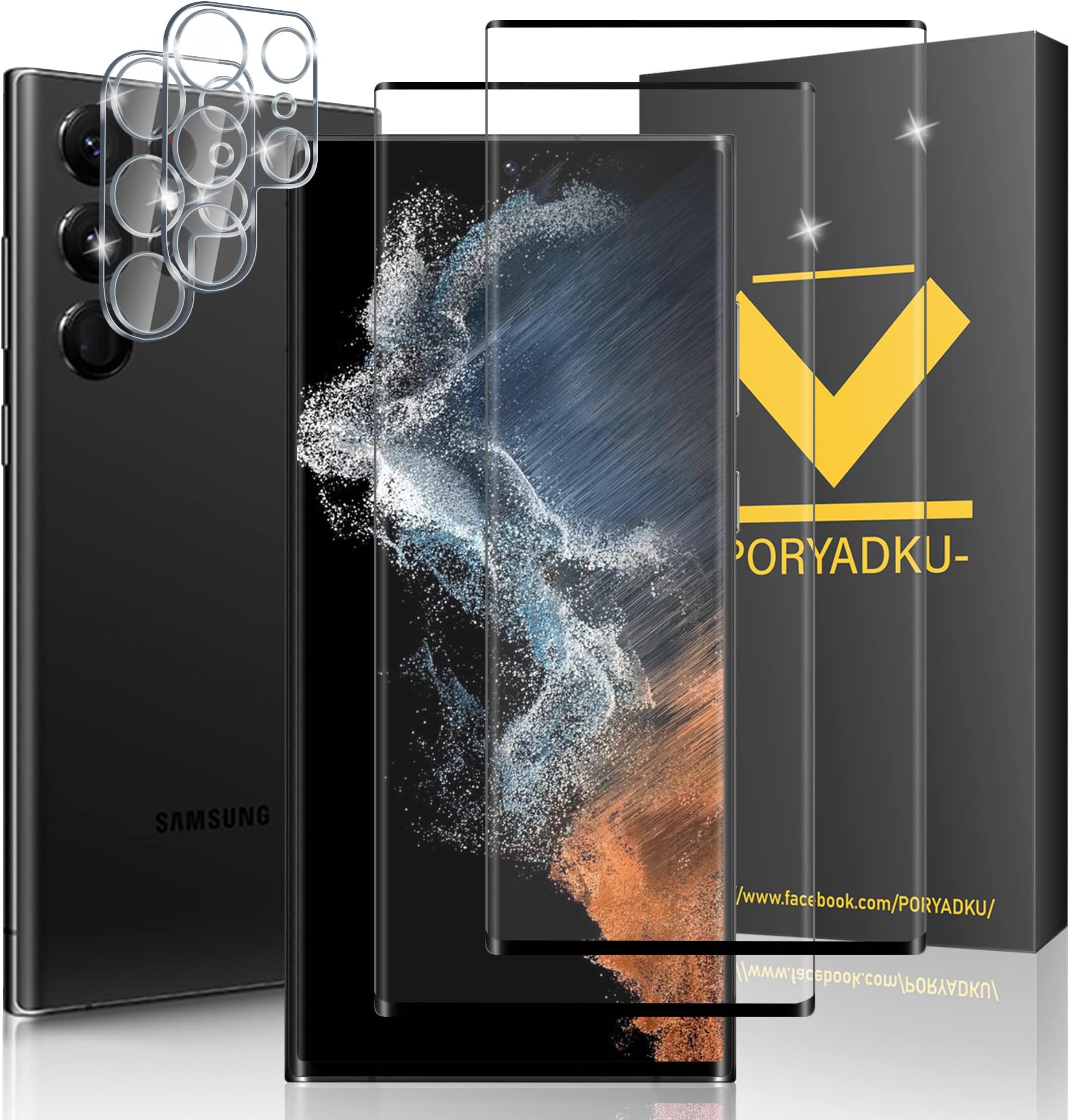 [2+2 PCS] For Samsung Galaxy S22 Ultra 5G Screen Protector + Lens Protector, HD Tempered Glass Film, Support Ultrasonic Fingerprint Unlock, 9H Hardness Scratch Resistant, No Bubbles-1