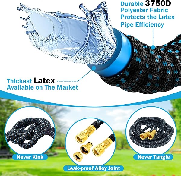 Expandable Garden Hose - Upgraded 3-Layer Latex Hose Pipe 50ft 15m Leak-Proof, Expanding Hose with Spray Gun, Stretchy Magic Hose with Fittings,No-Kink Flexible Water Hose for Garden,Pet,Car Cleaing - 2