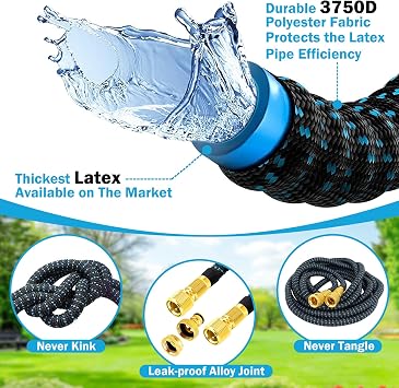 Expandable Garden Hose - Upgraded 3-Layer Latex Hose Pipe 50ft 15m Leak-Proof, Expanding Hose with Spray Gun, Stretchy Magic Hose with Fittings,No-Kink Flexible Water Hose for Garden,Pet,Car Cleaing