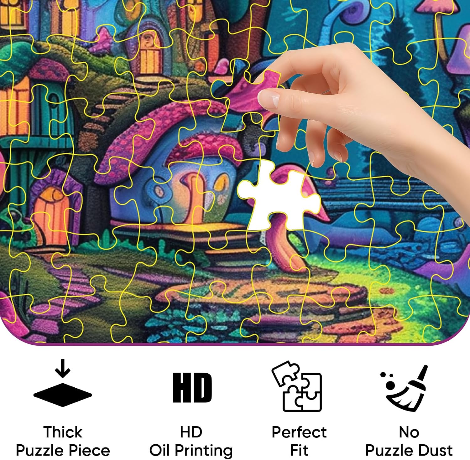 1000 Piece Jigsaw Puzzle for Adults - Clearance Challenging Mushroom Forest Adult Puzzles Perfect for Game Nights Thanksgiving 27x19 inch(Shroomopolis) image 4