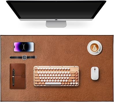 Retro Luxe Leather Desk Pad Protector,Mouse Pad and Keyboard Mat,Office Desk Mat,Dual-Sided Design,Waterproof Desk Writing Pad for Office and Home Saddle Brown, 31.5" x 15.8"