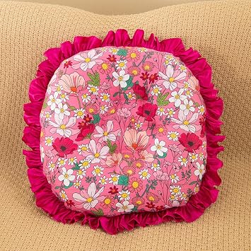 OVARIA Ruffle Chair Cushion, Elegant Vintage Cotton Chair Pads Non Slip Soft Cotton Filled Seat Cushion Round Thicken Chair Cover for Dining Chair, 2 PackPink