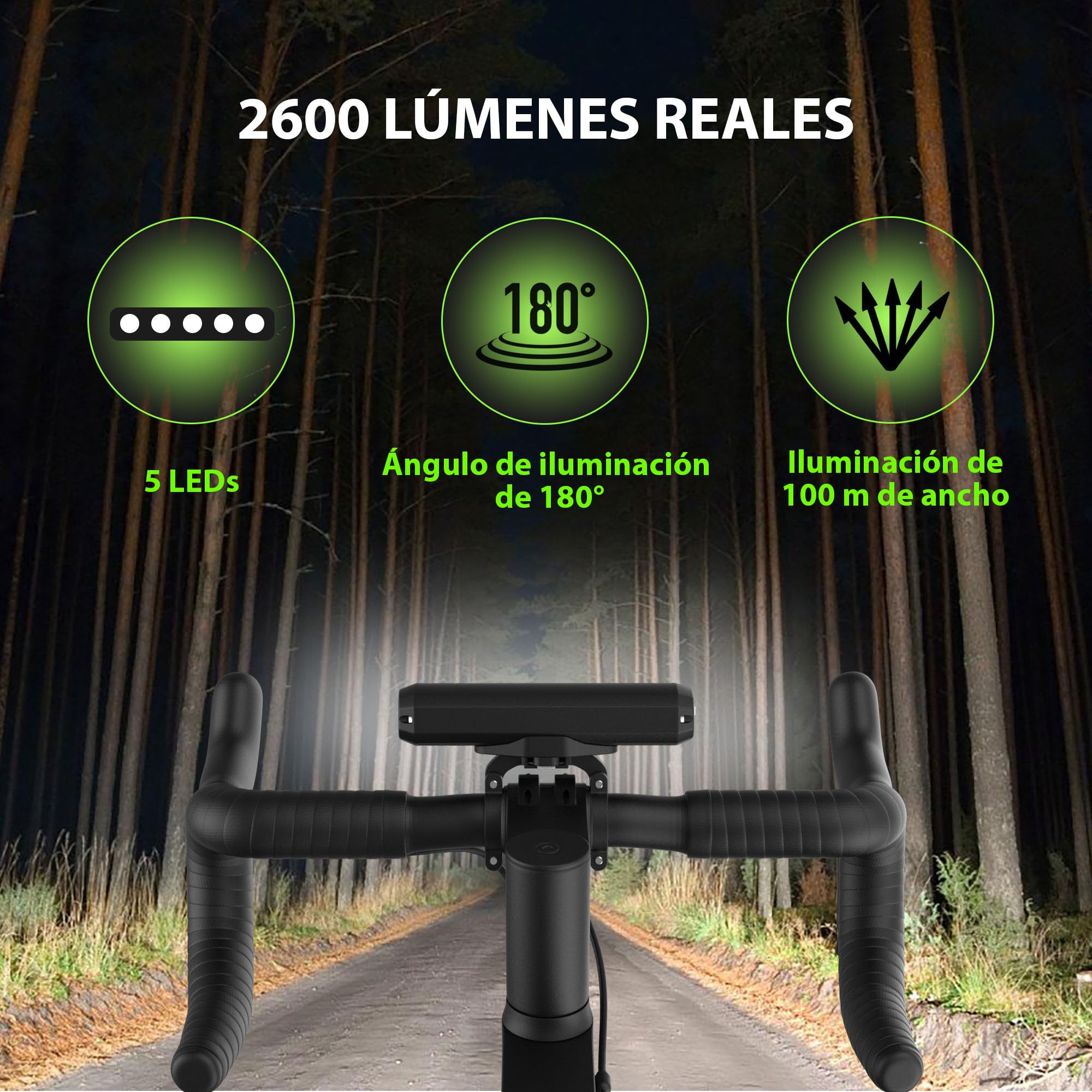 UPPEL Luz Bicicleta Delantera 2600 Lumens 8000mah Recargable USB C Aluminum Luces Bicicleta Delantera Potente 4 Iluminación Modos para Bicicleta de Carretera y Montaña Ciclismo Nocturno-Negro