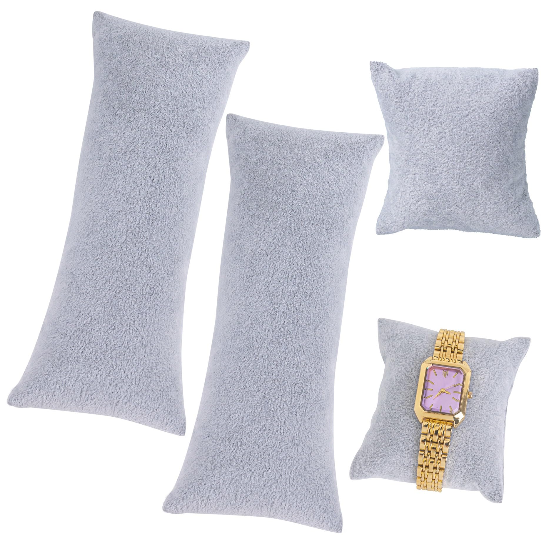 Framendino, 4 Pack Grey Long Watch Pillows Velvet Bracelet Jewelry Pillow for Display Storage