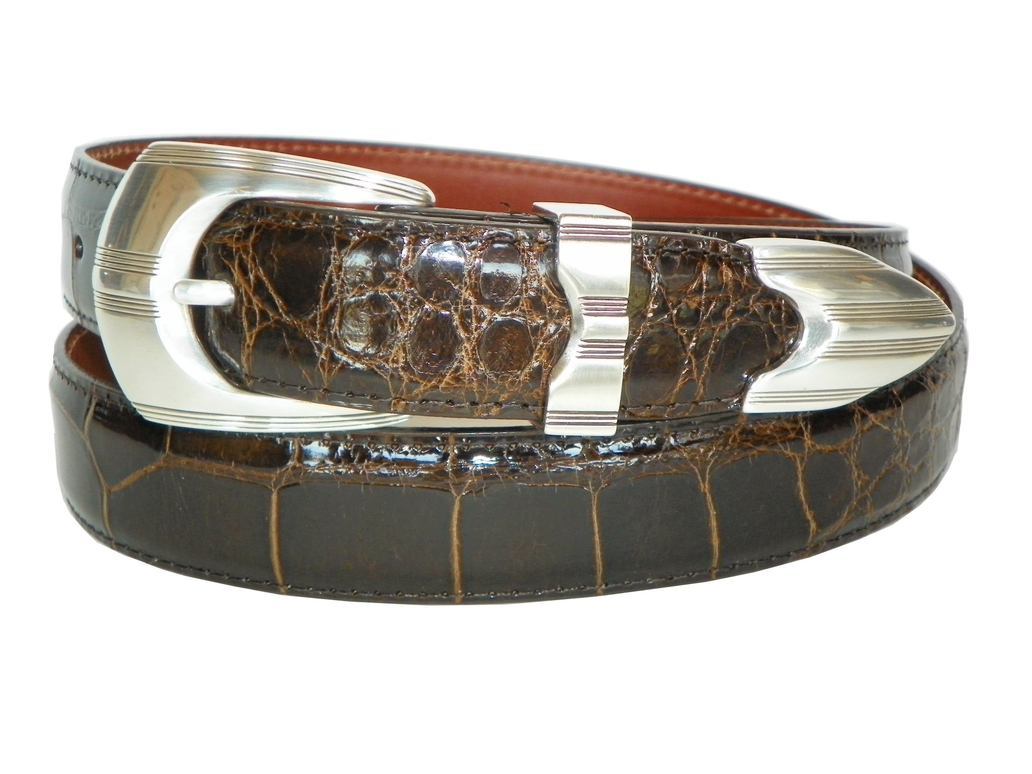 Charles Underwood Men's Genuine Alligator Belt with Mojave 3-Piece Buckle Set - Chocolate, Size 34