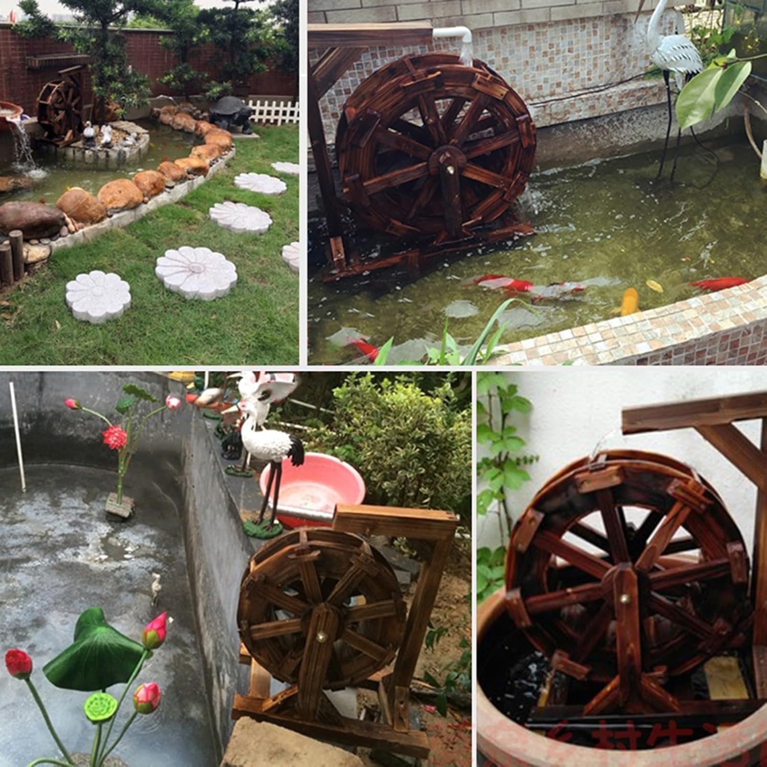 Garden Fountain Outdoor Water Wheel, Water Feature Decorative Fountain Waterfall Feng Shui Wheel, Living Water Feature Garden Pool Pond Wooden Garden Interior Decoration