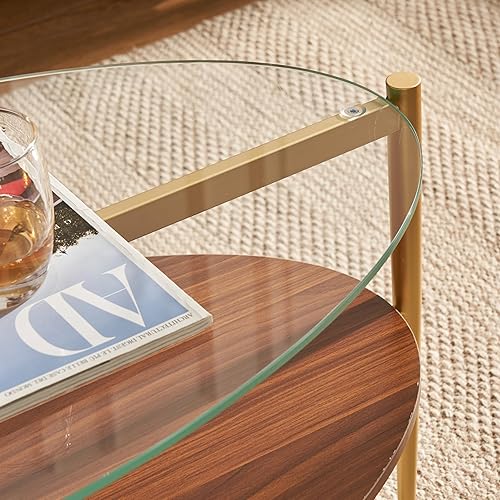 Miniatura 71 de Saint Mossi Tadio - Mesa de centro de vidrio de doble capa para sala de estar, estante inferior de MDF marrón y café Vidrio marrón y marrón