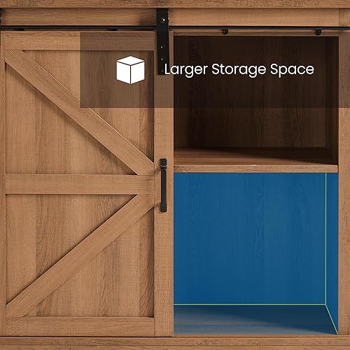 Miniatura 5 de JXQTLINGMU Armario de barra de café de granja, puerta corrediza de granero de 32 pulgadas de alto, como pequeño aparador con almacenamiento para