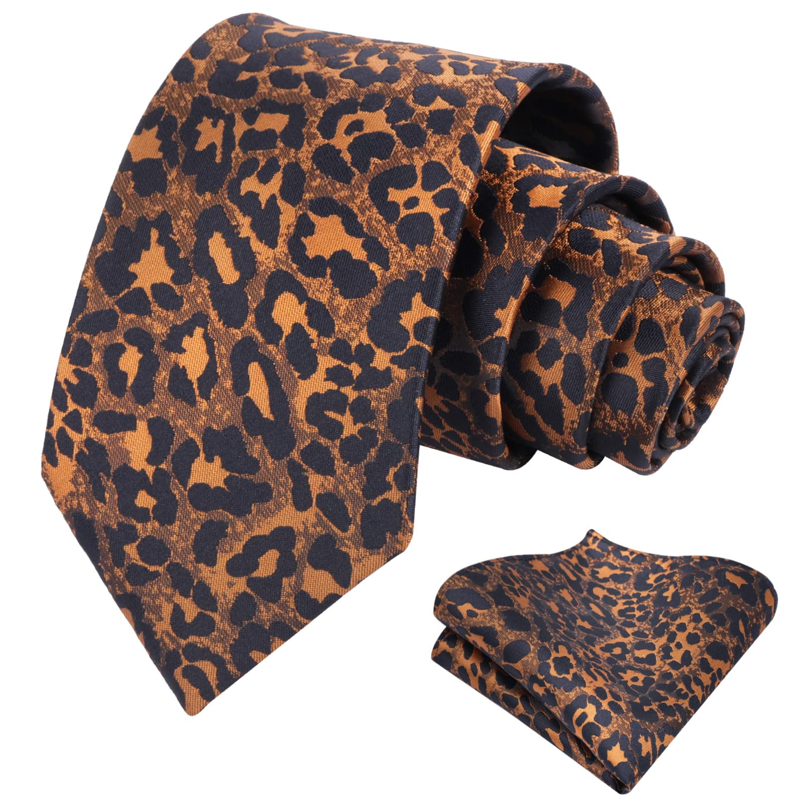 Alizeal Mens Leopard Necktie with Pocket Square Set, 3.15''/2.36''