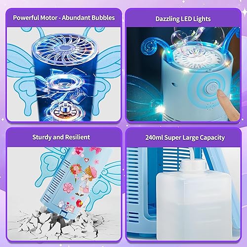Miniatura 5 de Máquina de burbujas para niños, máquina automática de burbujas con luces LED RGB, máquina de burbujas con solución de burbujas de 8.1 fl oz para