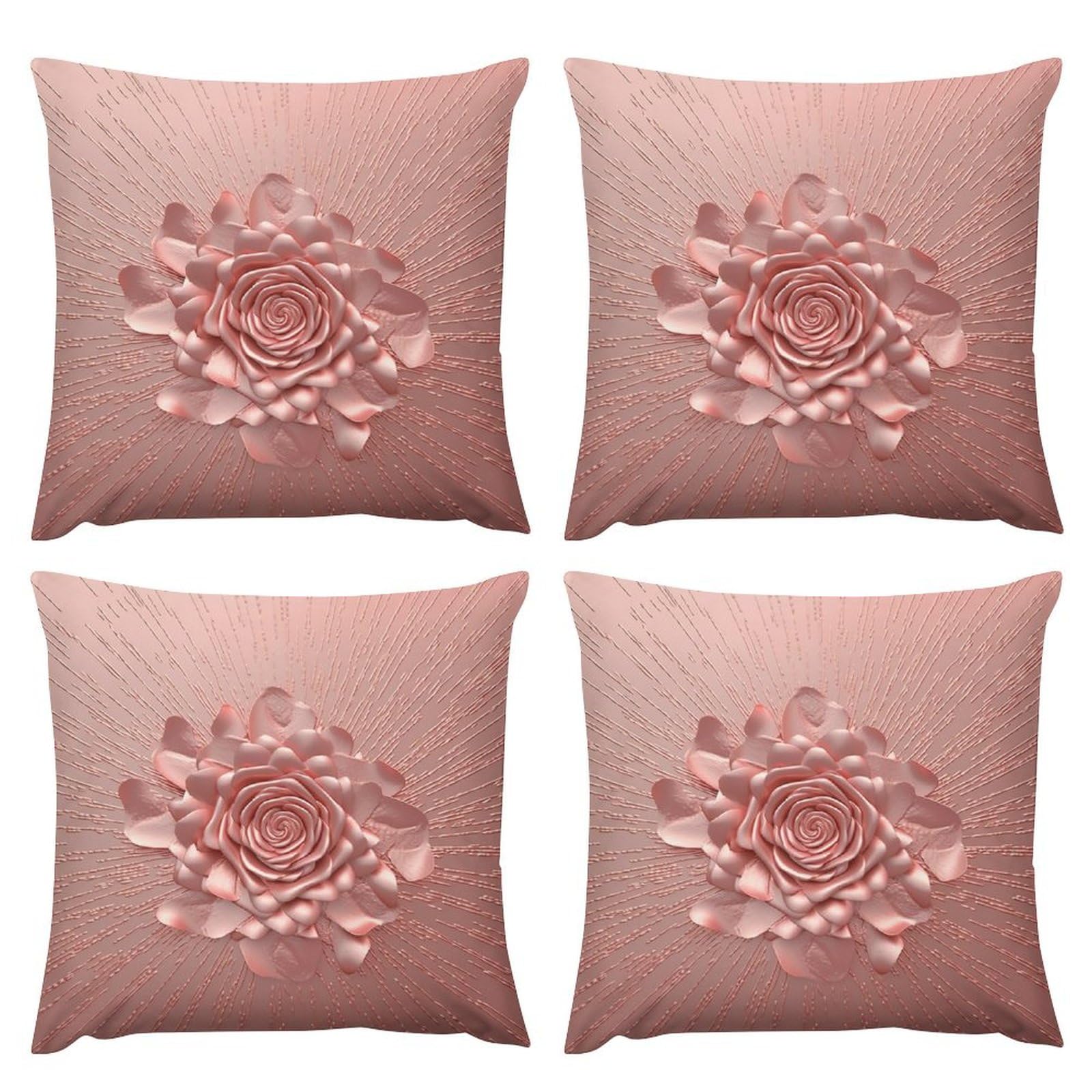 Housse de coussin en peluche lot de 4 carrées motif rose double face pour décoration canapé salon