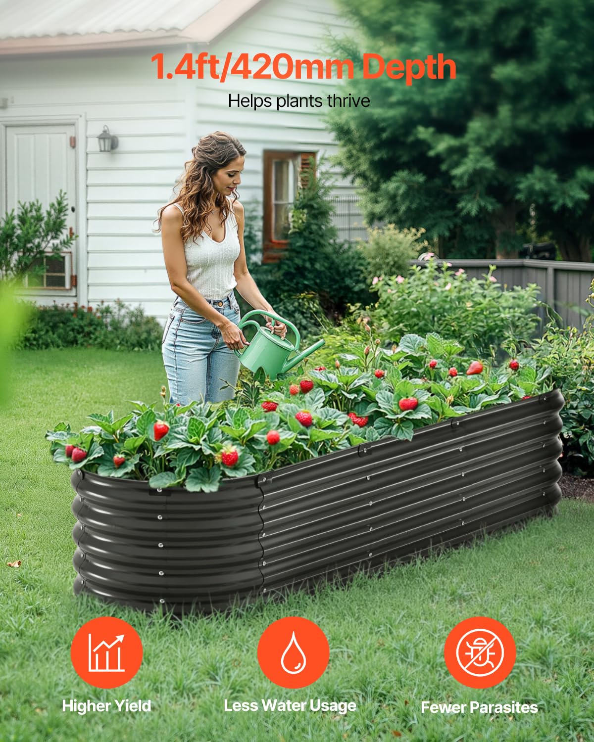 VEVOR Jardinière 1190x595x420 mm Lit de Jardin Surélevé Métal Galvanisé Bac de Plantation Ovale Fond Ouvert pour Cultiver Fleur Herbes Plantes Succulentes dans Jardin Terrasse Patio Balcon, Gris Foncé
