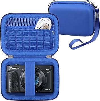 RAIALL Carrying Case for Canon PowerShot ELPH 360 HS A/IXY 650/ Canon IXUS 285 HS/Sony DSCW830/ CAMKORY/VAHOIALD Digital Camera, Vlogging Camera Travel Bag, Mesh Pocket for Batteries, Blue