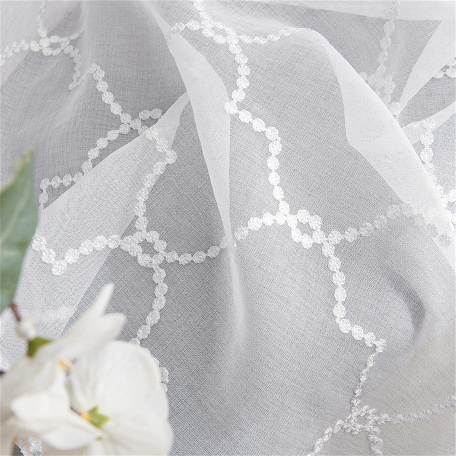 Géométrique Broderie Sheer Rideau pour Salon Tulle Voile Rideau pour Cuisine Chambre Décor À La Maison Fenêtre
