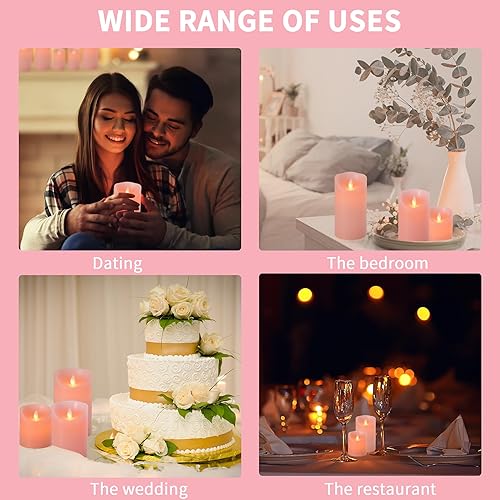 Miniatura 4 de Velas parpadeantes LED sin llama 4 "5" 6" Juego de 3 velas de cera real rosa con control remoto de 10 teclas con función de temporizador de 2468
