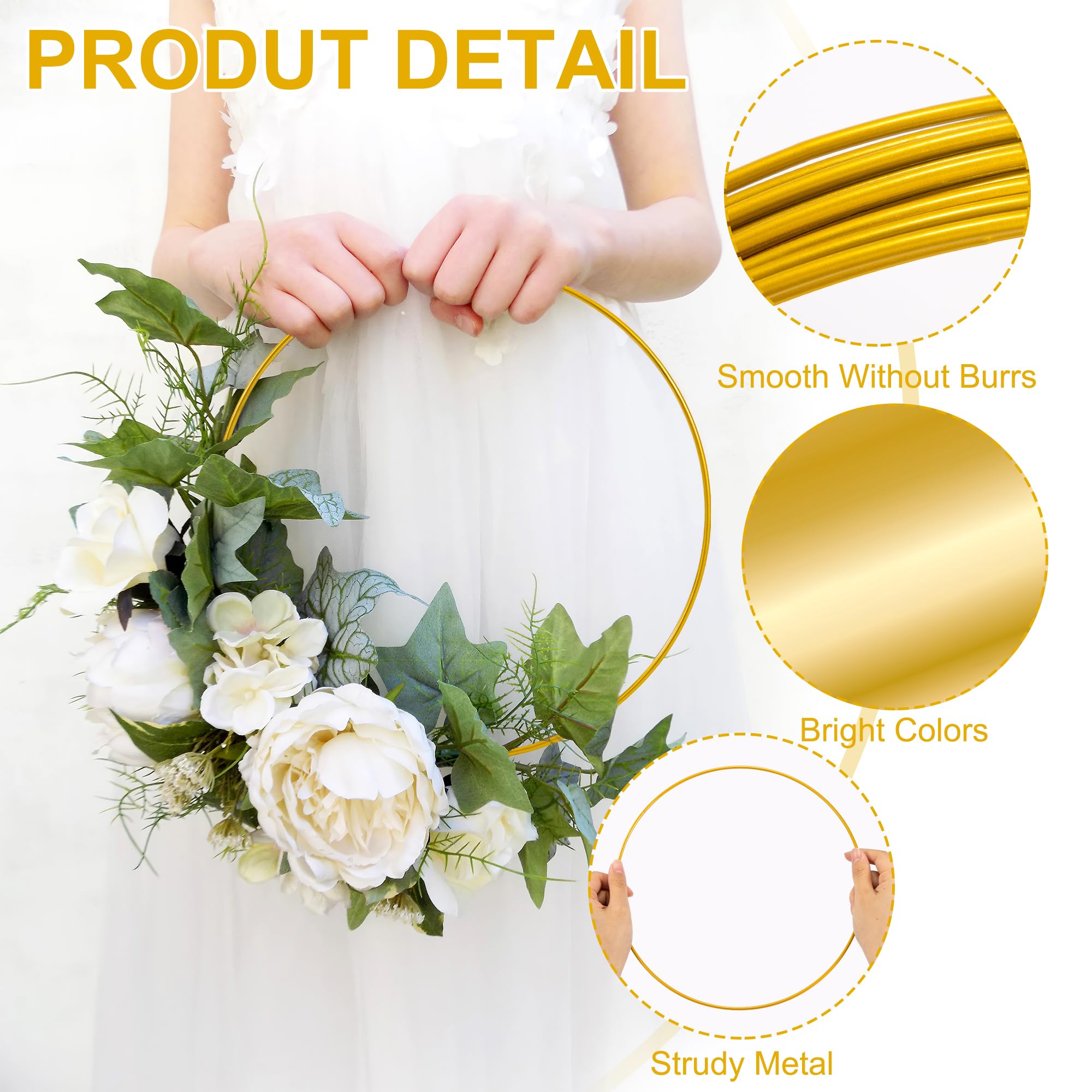 Set 8 Centrotavola Cerchio Floreale Metallo - 30cm, Con Base Legno, Per Matrimoni, Feste E Decorazioni Fai-Da-Te - Foto 5