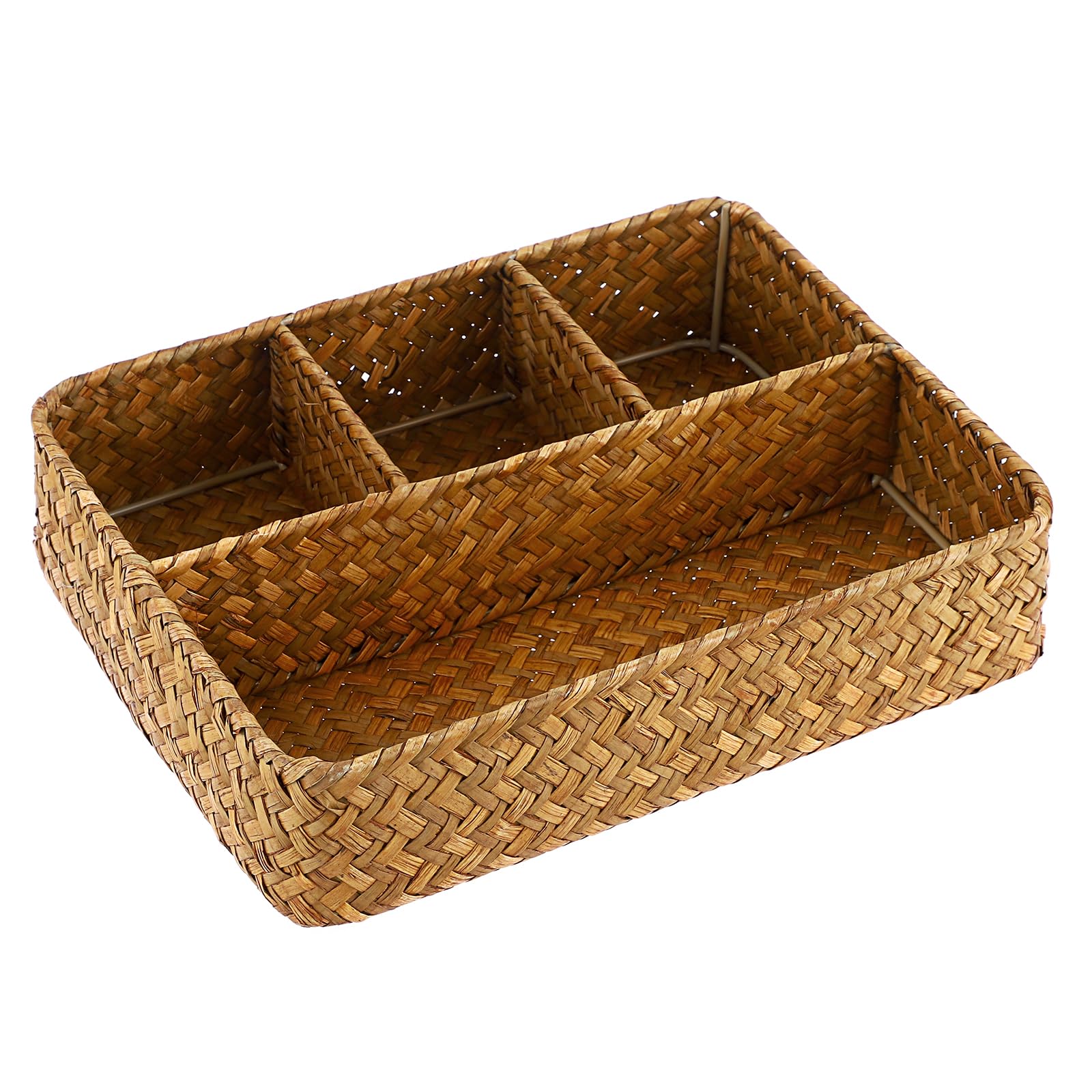 ELLDOO Brown Seagrass Tea Bag Organizer Tray, 10.2"L x 7.9"W x 2.5"H