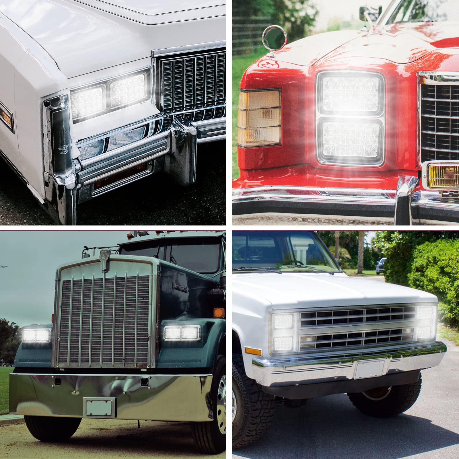 YUZ 4x6 LED lights 4PCS Hi/Lo Sealed Beam 6x4 Rectangular H4651 H4652 H4656 H6545 Compatible with Kenworth KW 900 Peterbilt 379 Truck Chevy K5 K10 K20 W3500