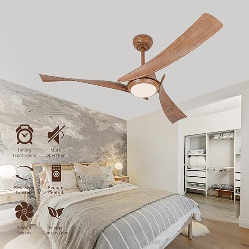 Miniatura 2 de REVOICI Ventilador de techo de 52 pulgadas con luces y control remoto regulables de temperatura tricolor motor reversible silencioso ventiladores de