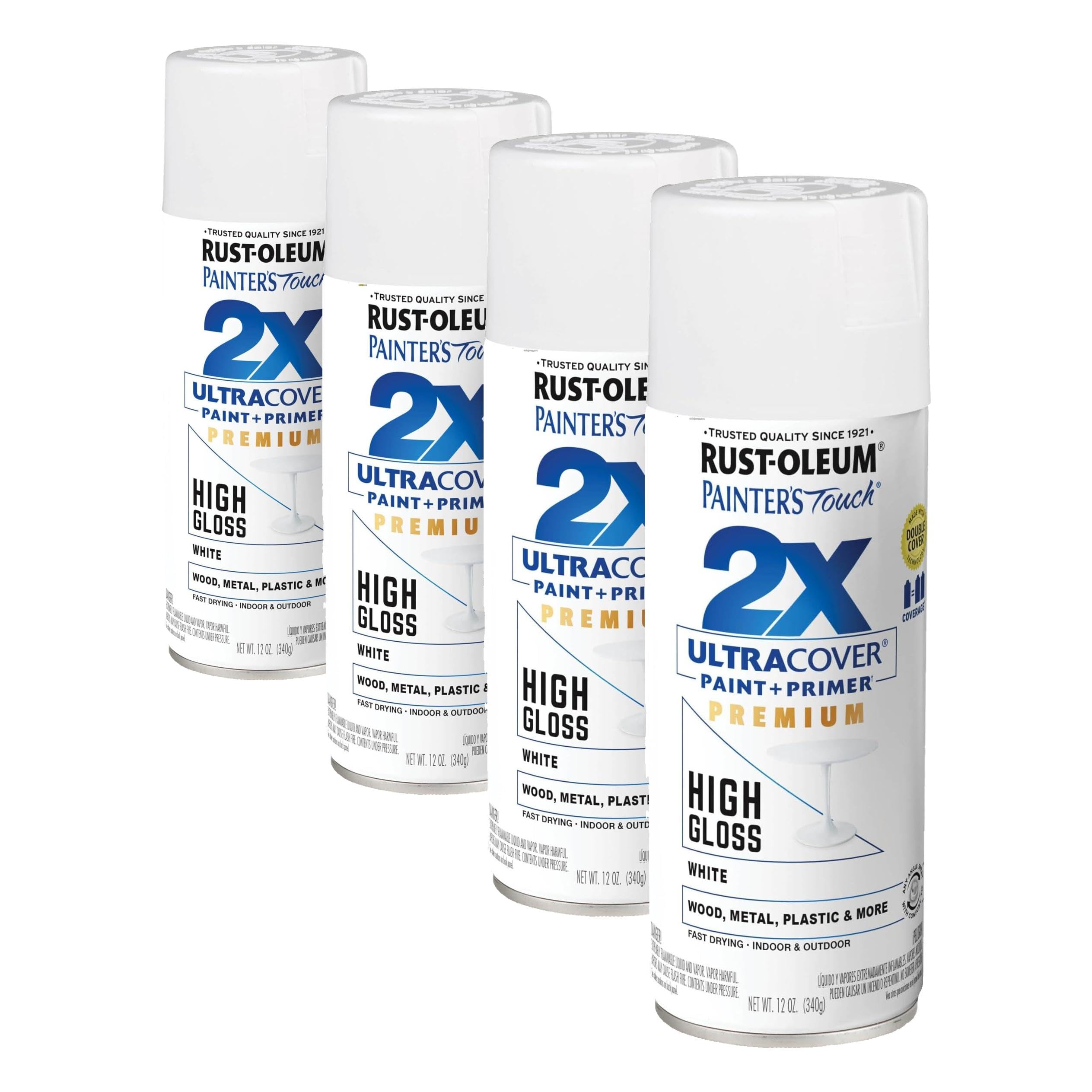 Rust-Oleum 331171 Painter's Touch 2X Ultra Cover Spray Paint, 12 oz, High Gloss White (Pack of 4)