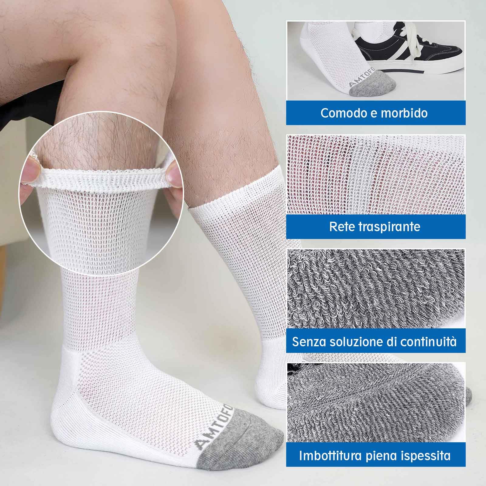 LOFIR Calzini Diabetici in Cotone da Uomo: Calze Sanitari con Cintura Extra Larghi Senza Elastico Senza Cucitura Calzino con Comodi suola imbottita da Uomo Nero Bianco Grigio Taglia 39-50 4 paia