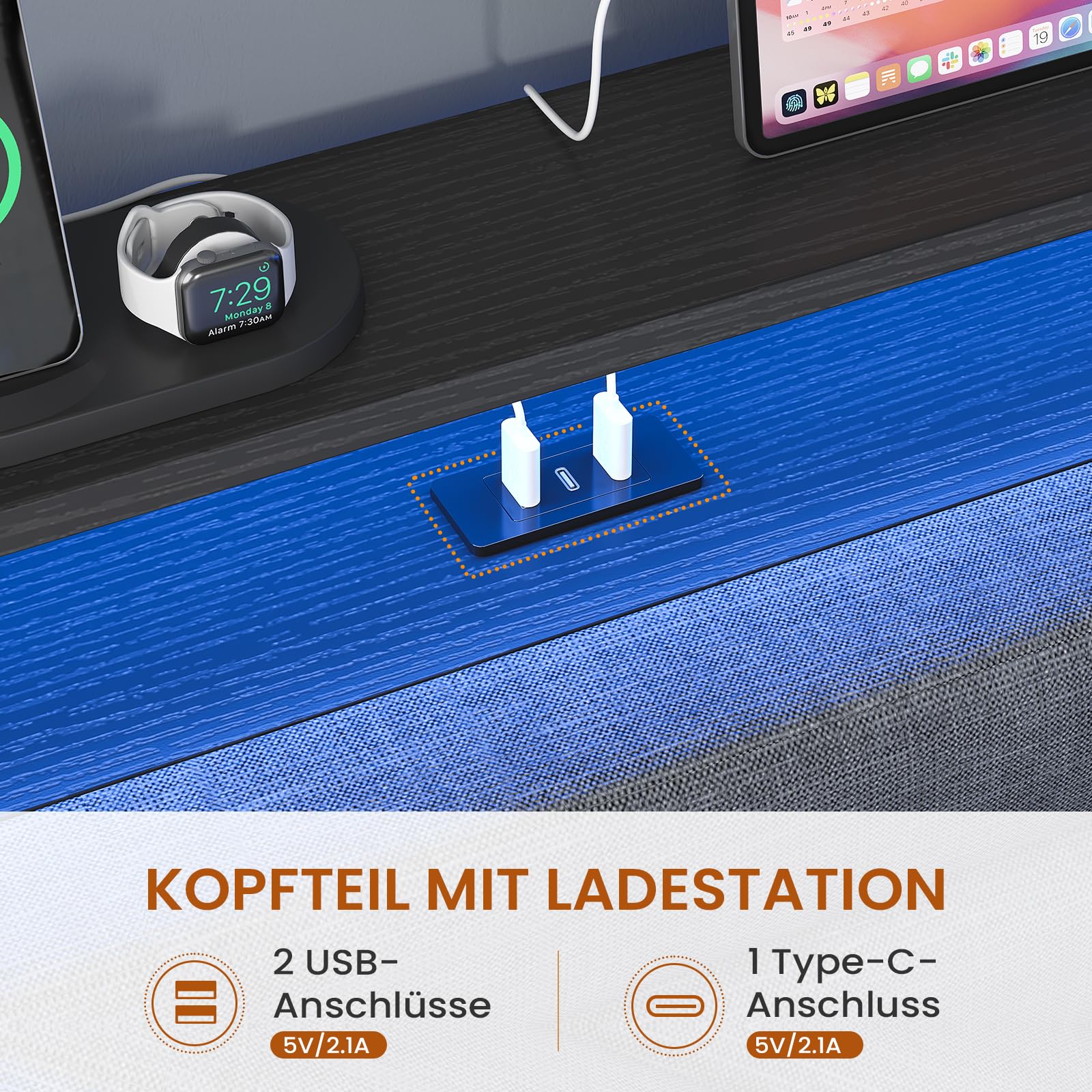 Jugendbett 90x200 mit LED-Beleuchtung und Ladestation |Polsterbett mit 91x35 cm integriertem Schreibtisch |Tagesbett mit gepolstertem Kopfteil |Daybed |Offene Fächer mit Schutzstangen |Schwarz