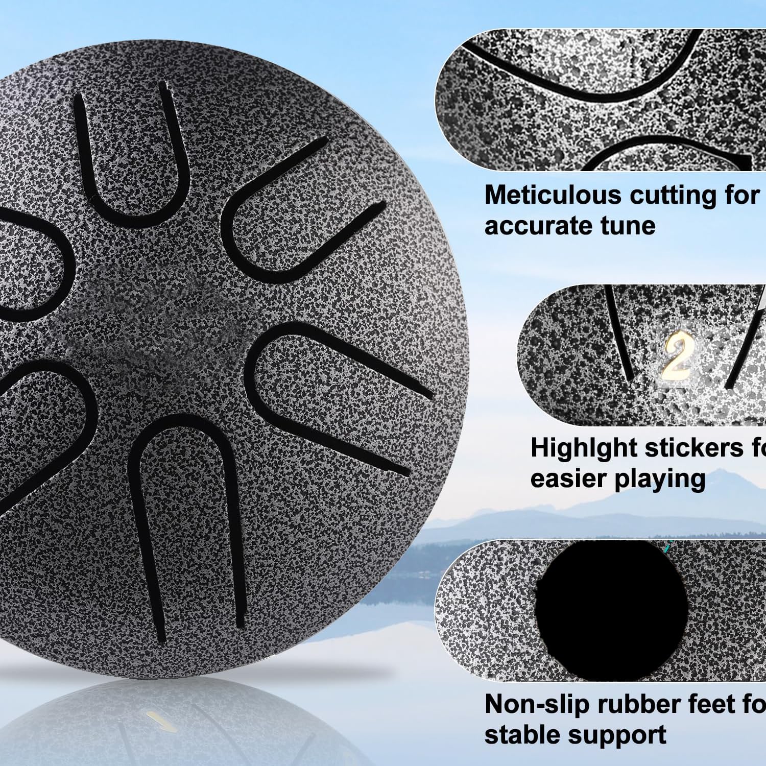 Norhogo 3 Inch 6 Note steel tongue drum with Drumstick, Music Book, handpan, rain drum - Image 4