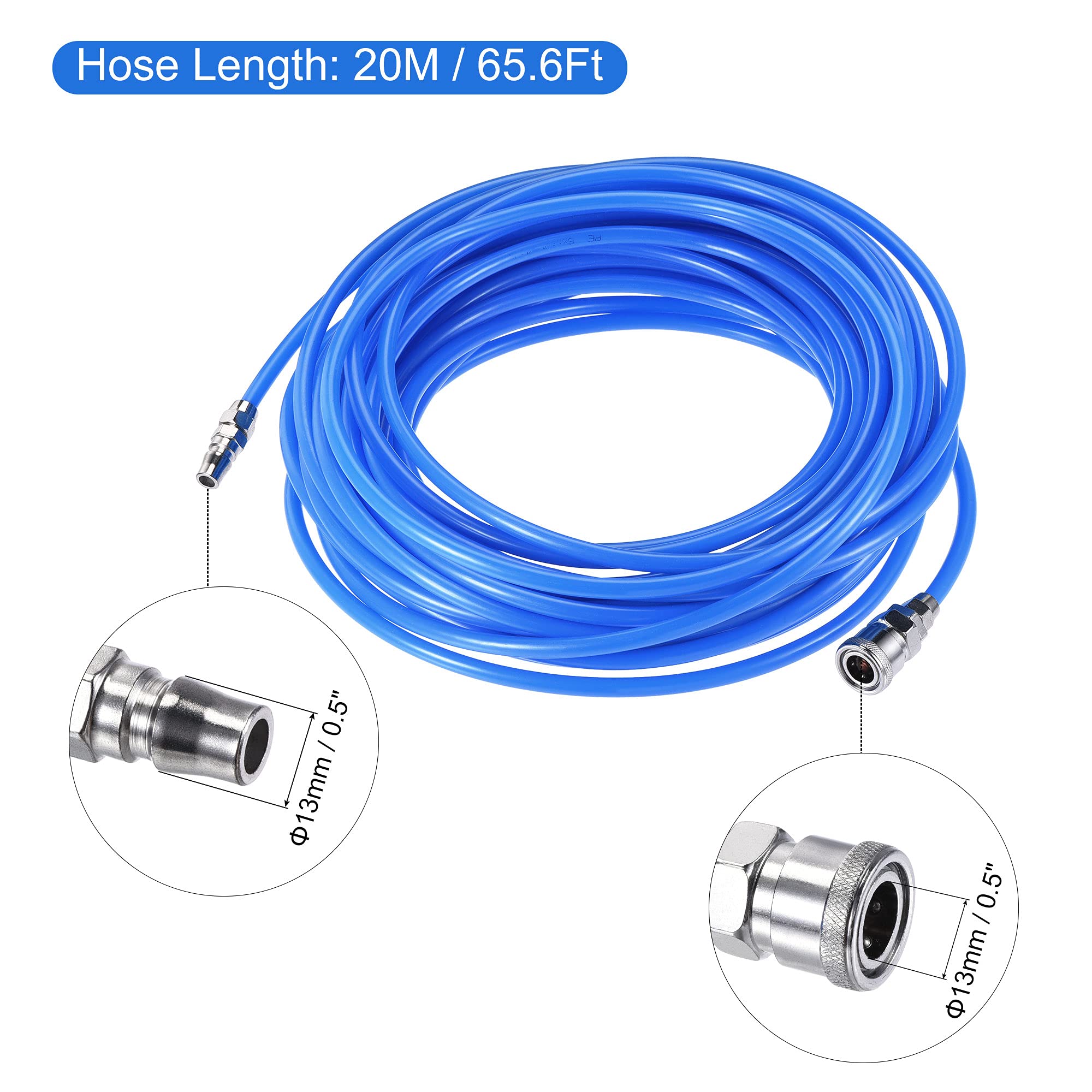 sourcing map Pneumatischer Luftschlauch 8mm AD 5mm ID 20M lang Blau flexibel Schlauch mit Schnellkupplung für Luftkompressor