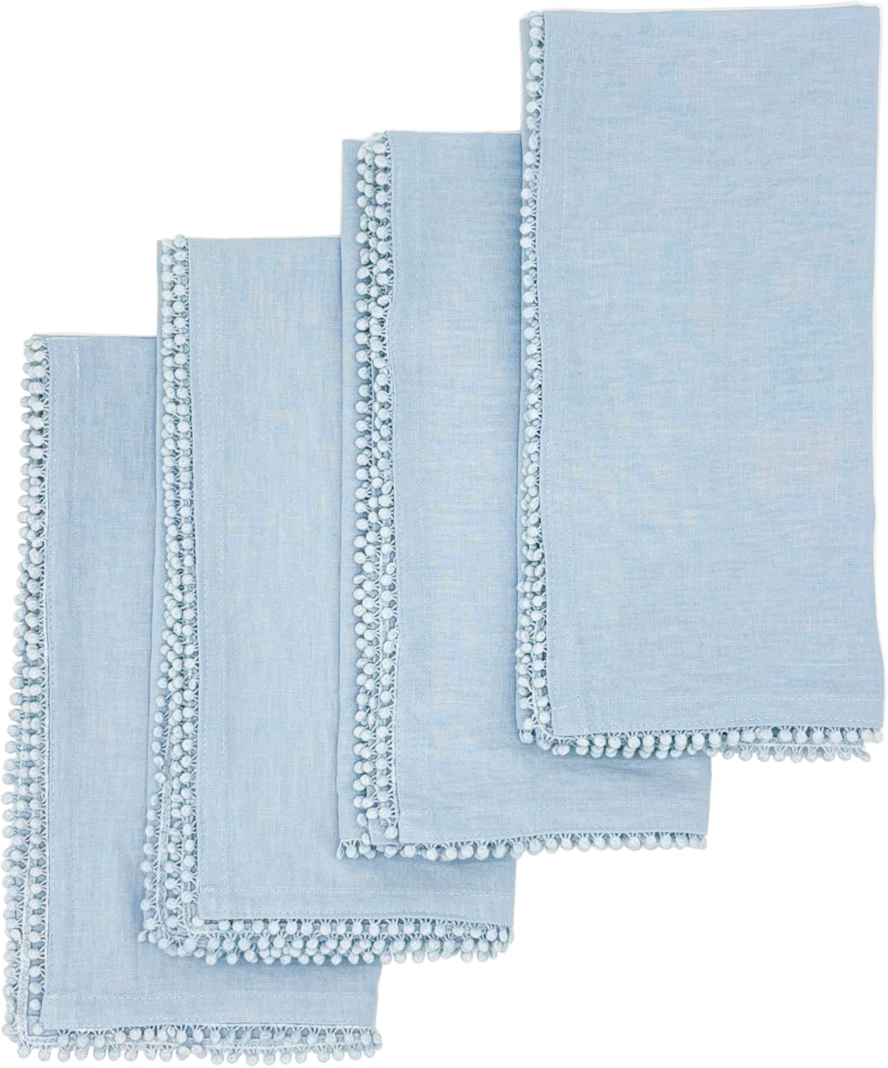 Cotton Napkins with Hand-Knotted Trim, Set of 4 – Lovely Reusable Cloth Napkin for Dining, Weddings, Easter, Spring & Everyday Table Décor, Gift, 22 x 22 Inch, Light Blue