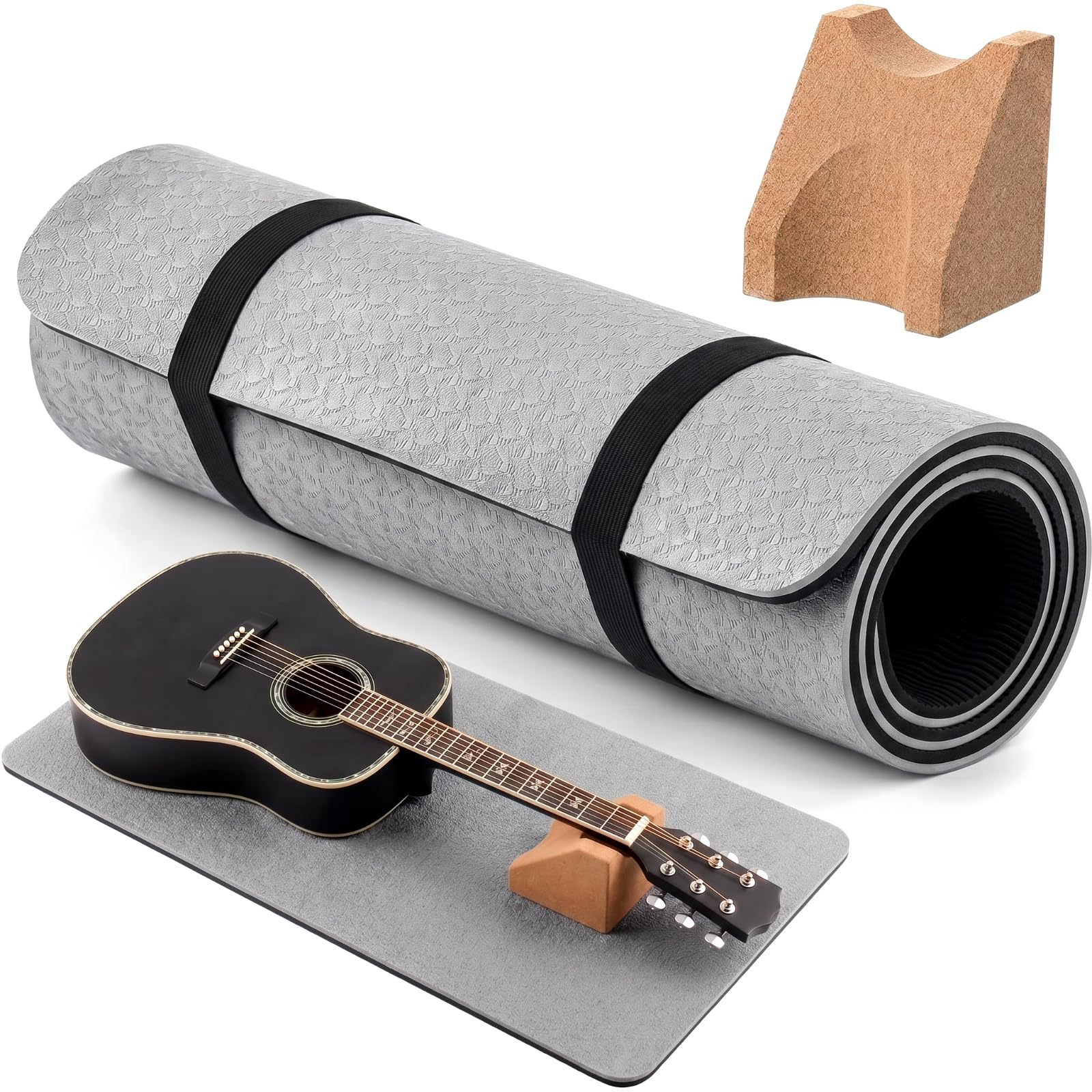 Klyyo 41 In Guitar Mat with Neck Rest, 8mm Extra Thick TPE Non Slip,Grey