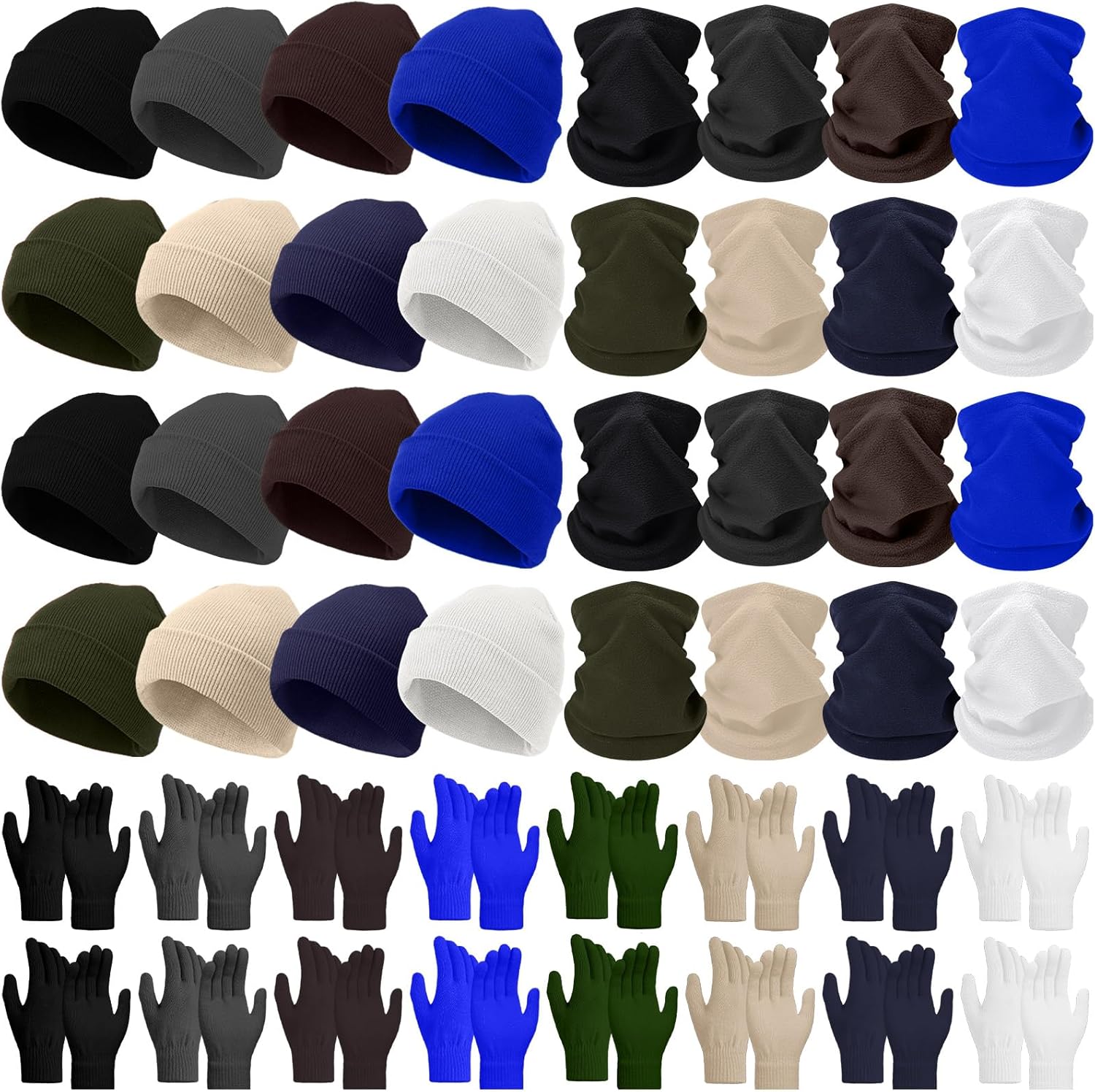 Yunsailing 48pcs Bulk Winter Snow Beanie Hat Scarf Gloves Winter Set for Men Women Knit Beanies Homeless Care Supplies