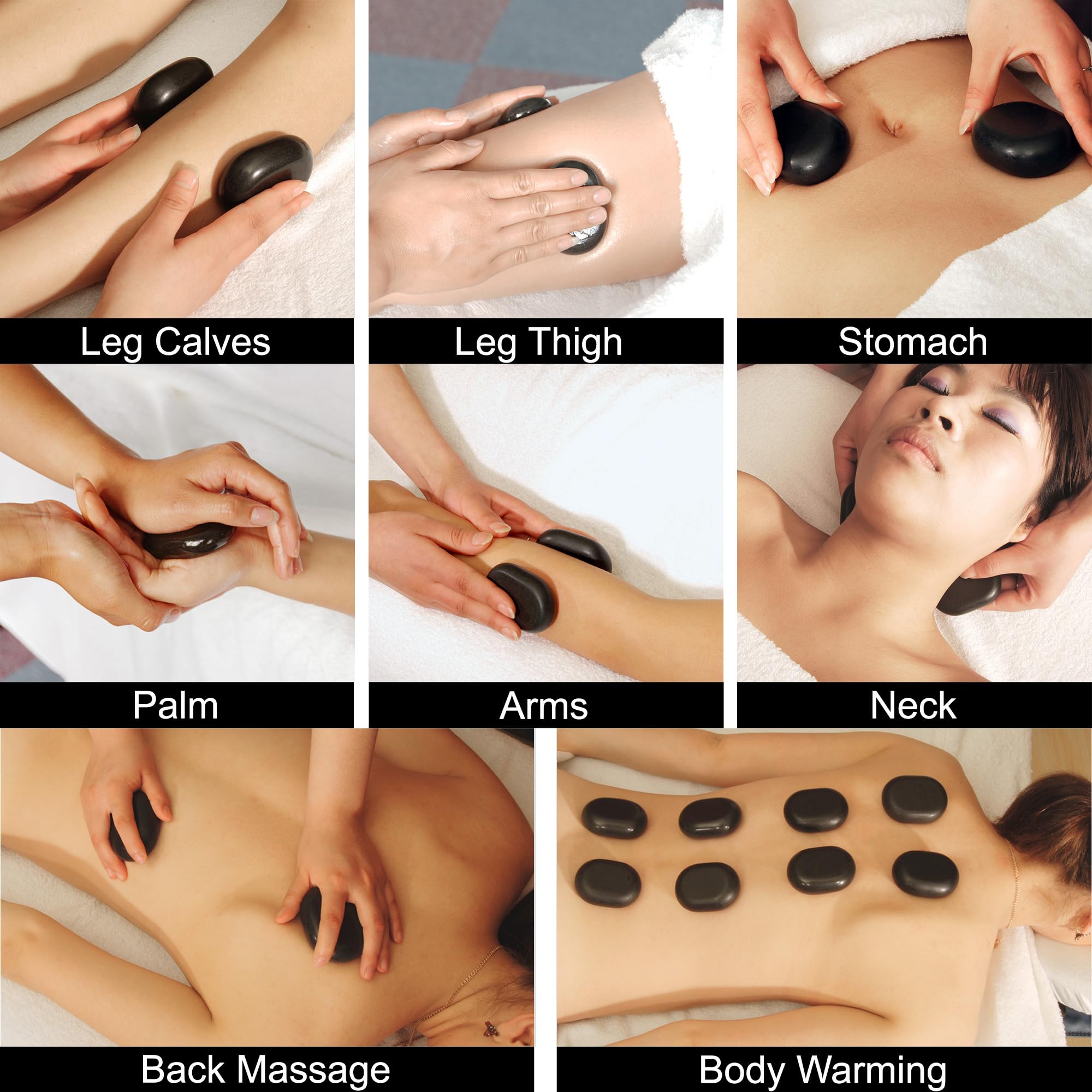 Master Massage Juego de piedras de basalto ovular medianas (6,4 x 4,6 x 1,8 cm, 12 unidades, 100% piedra natural)