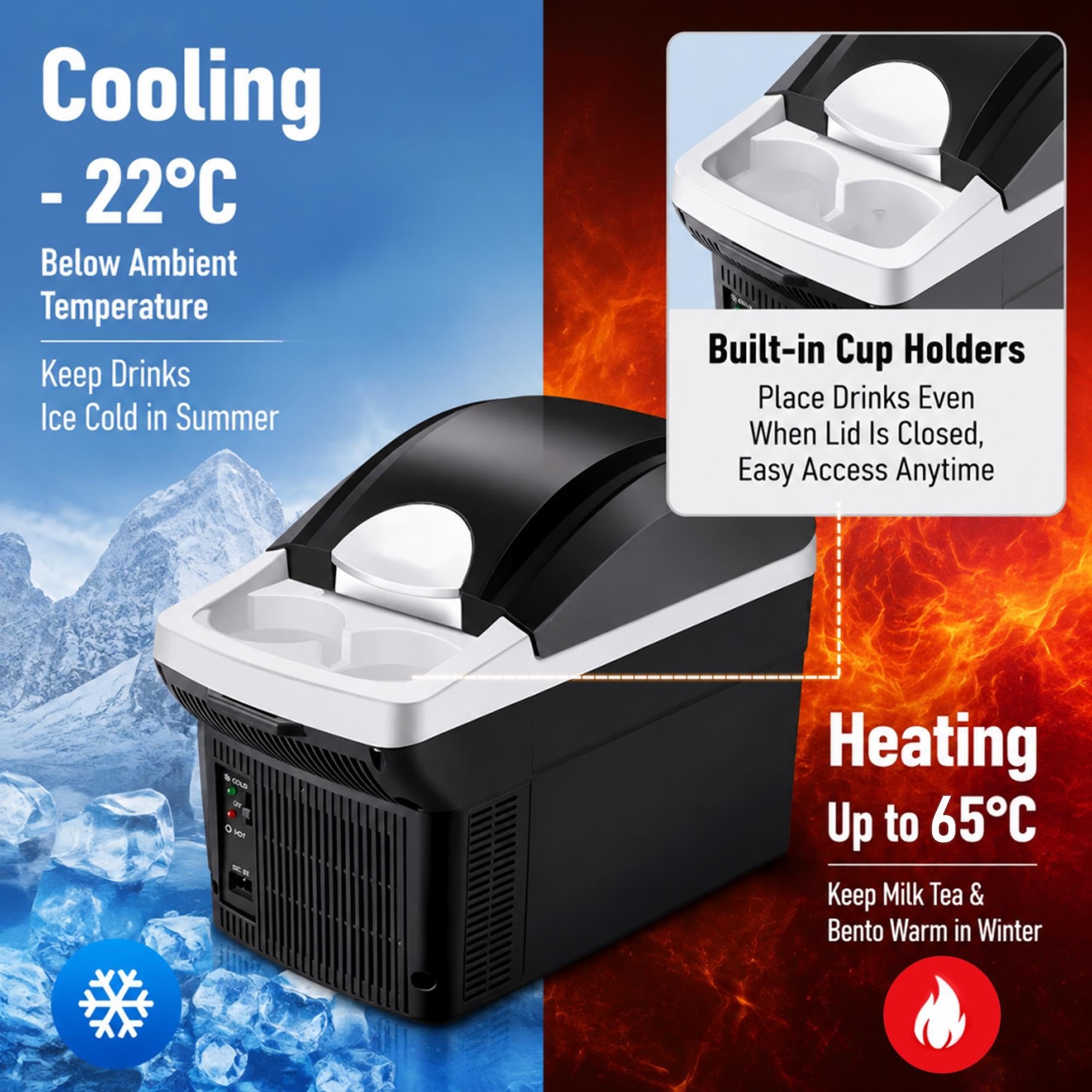 Frigo Portatile per Auto 8L Elettrico 12V/220V per Campeggio e Viaggi | Mini Frigo, Funzione Raffreddamento & Riscaldamento per Auto e Casa, Ideale per Bevande e Snack