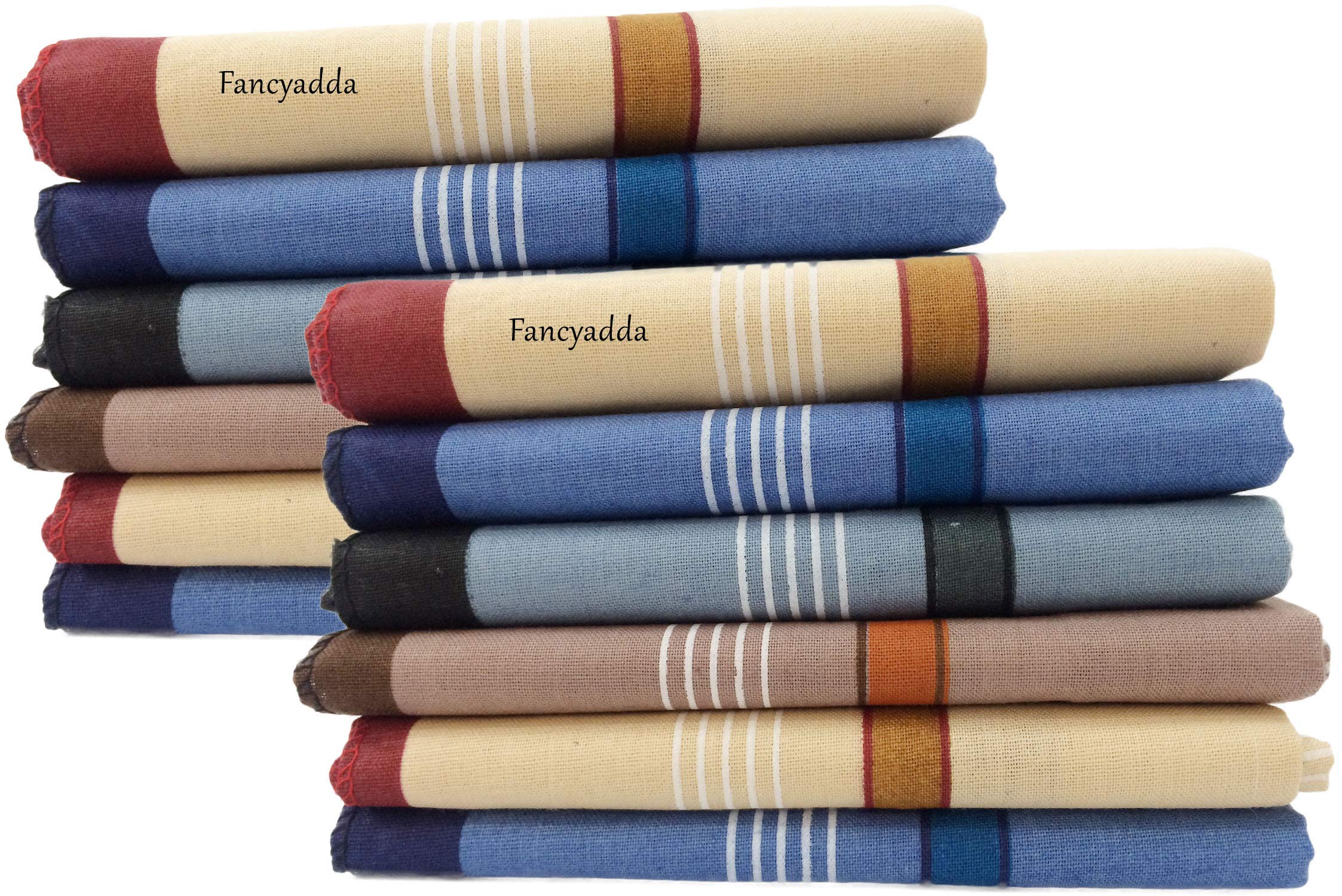 Mens Cotton Handkerchiefs (Pack of 12, Multicolored, Border Lined)-image-24
