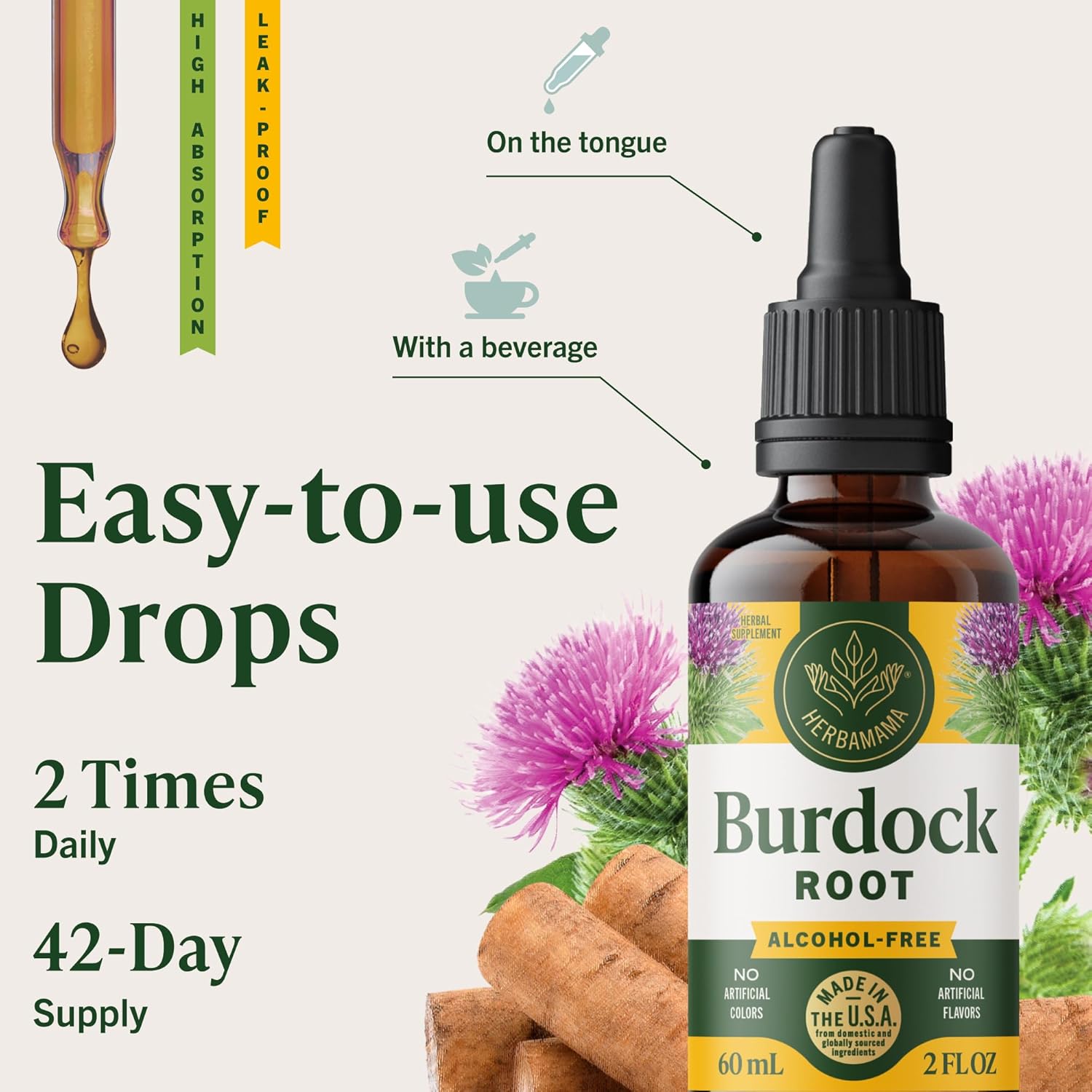 HERBAMAMA Burdock Root Tincture - Vegan Antioxidant & Overall Support with Burdock Root Extract Drops - Non-GMO, Alcohol & Sugar-Free Liquid Supplement, 42-Day Supply - Image 6