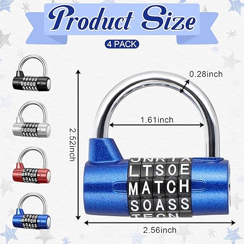 Miniatura 2 de SHENLIU 4 piezas de cerradura de combinación de 5 letras de metal para gimnasio, casillero de palabras de 5 dígitos, cerradura reiniciable de alta
