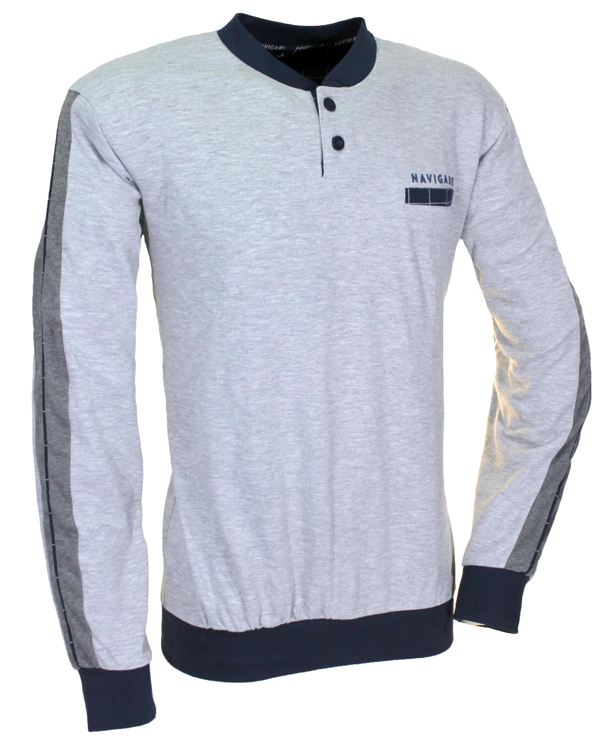 Navigare Pigiama Uomo Caldo Cotone Invernale Serafino con Polsini Vari Modelli (IT, Testo, XL, Regular, Regular, 1702 Grigio M.)