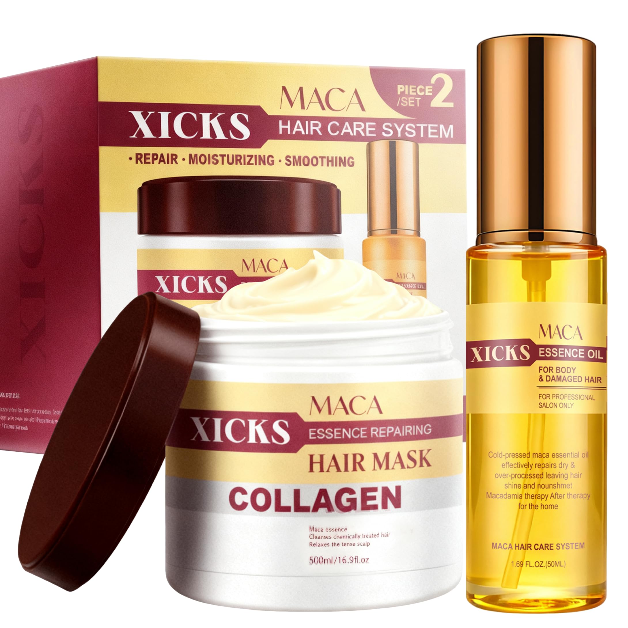 Amazon.com: Maca Collagen Argan Oil Hair Mask 500ml & Essence Oil