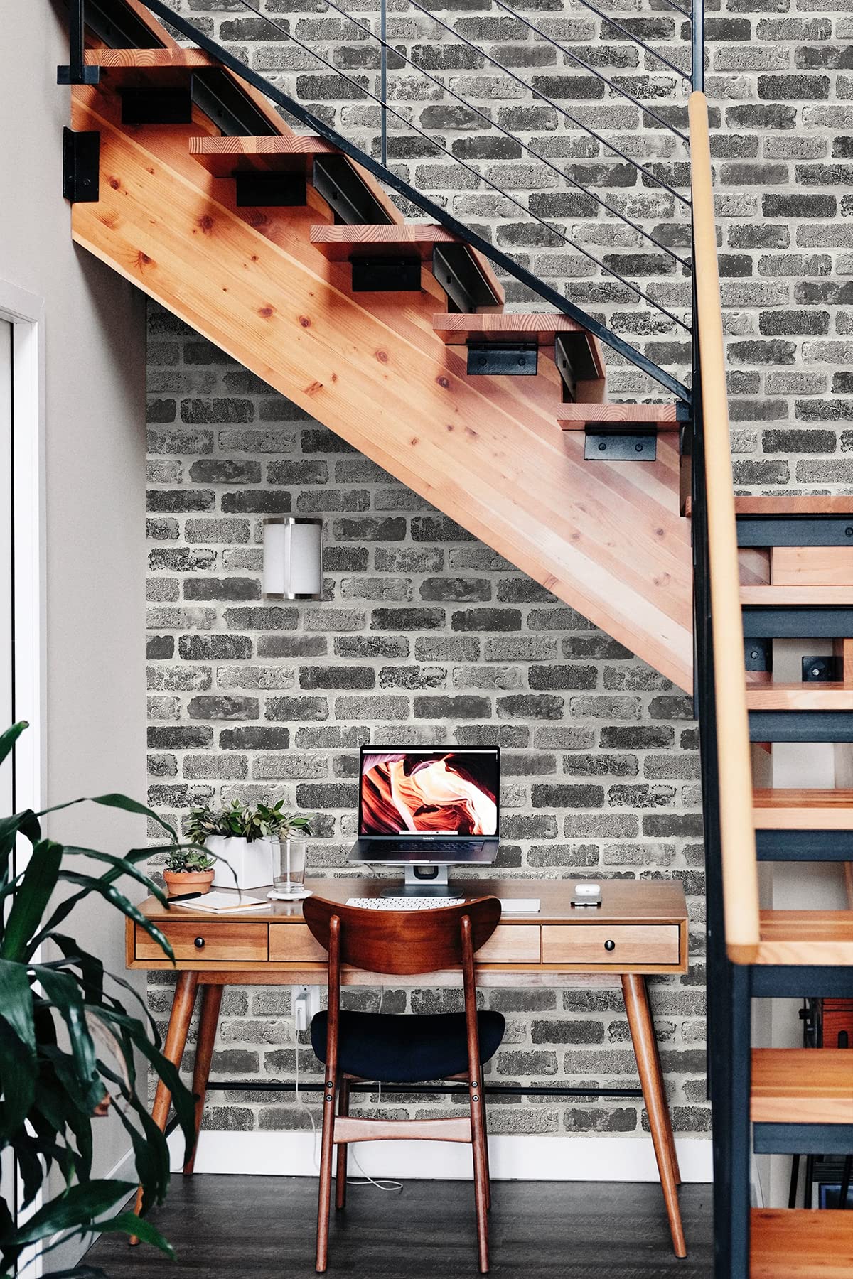 NextWall Papel pintado de ladrillo sintético lavado para despegar y pegar (gris)