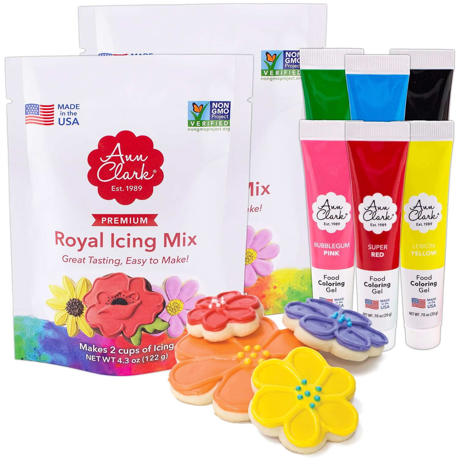 Cookie Decorating Set with Royal Icing Mix and Food Coloring Gel