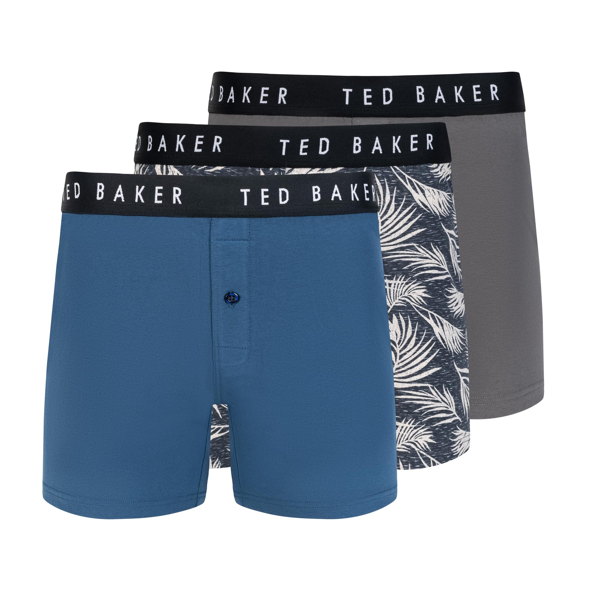 Ted Baker Men's Standard 3 Pack Cotton Stretch Knit Boxer Briefs, Dark Denim/Palms/Castlerock