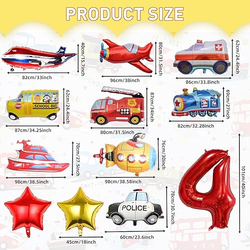 Miniatura 2 de 12 globos de transporte, camión, avión, autobús escolar, camión de bomberos, policía, barco, ambulancia, globo de papel de aluminio submarino,