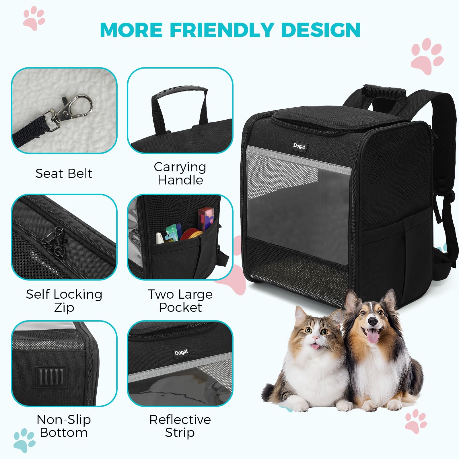 Katzenrucksack für kleine Hunde & Katzen Schwarz