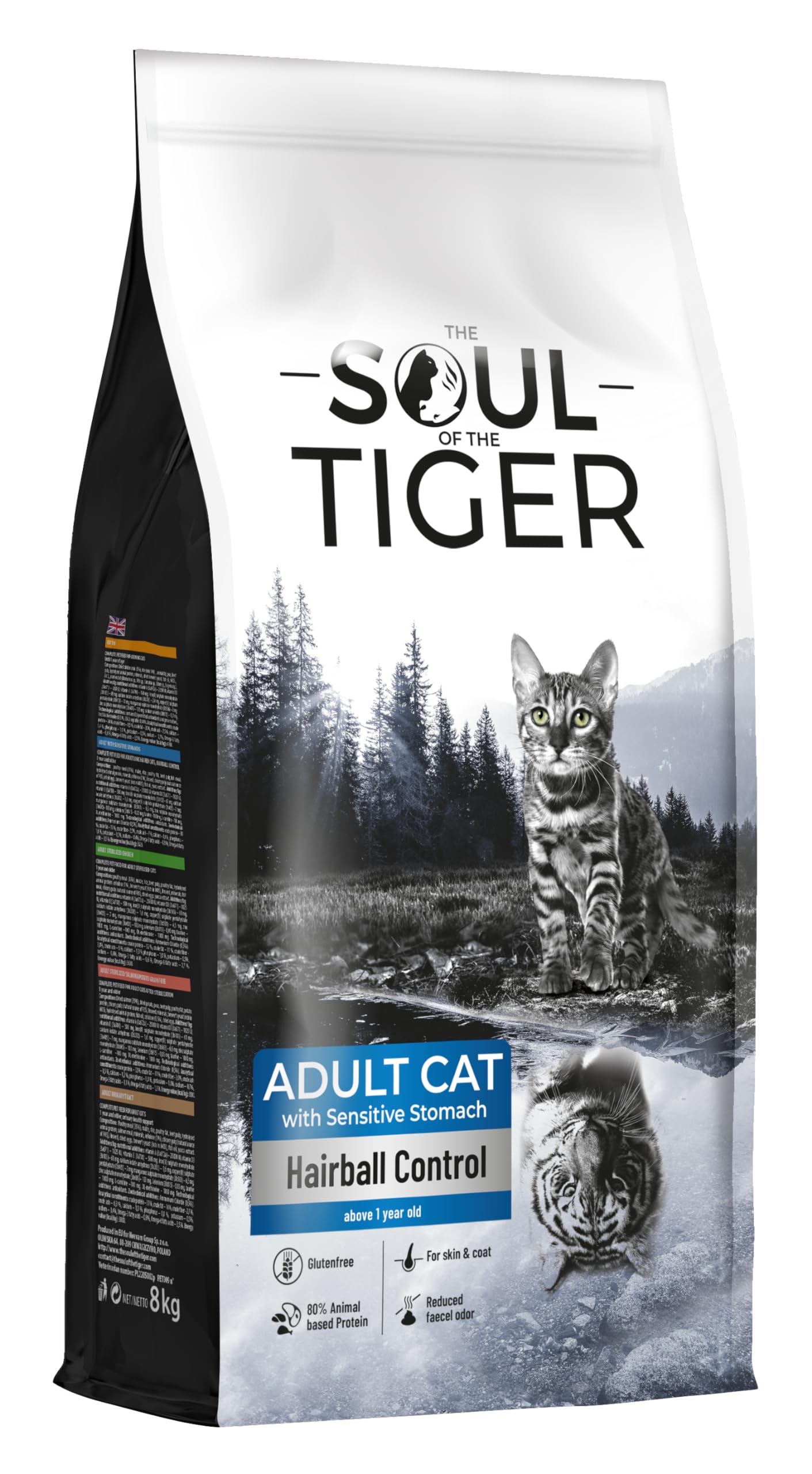The Soul of the Tiger - Dry Food for Adult Cats with Sensitive Stomachs, Hairball Control, 8 kg