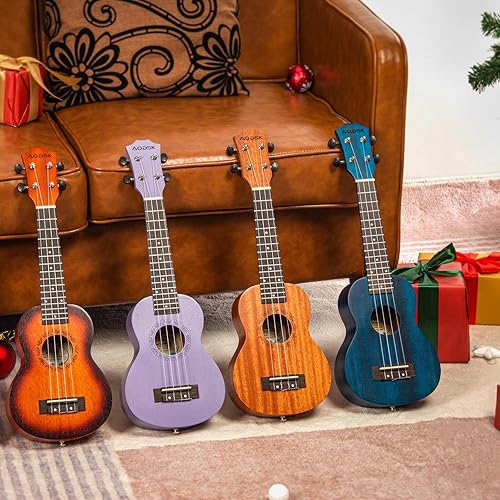 Miniatura 71 de AODSK Ukelele soprano para principiantes, kit de ukelele de 21 pulgadas con bolsa de concierto, correa, sintonizador de cuerda de nailon, 4 púas