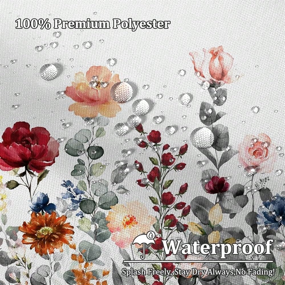 Bunter Duschvorhang mit Blumenmuster für Badezimmer, Aquarellblumen, Pflanzen, modernes 3D-Tintenbild, dekorativer Badewannenvorhang (300 x 180 cm / 118 x 71 Zoll (B x H))