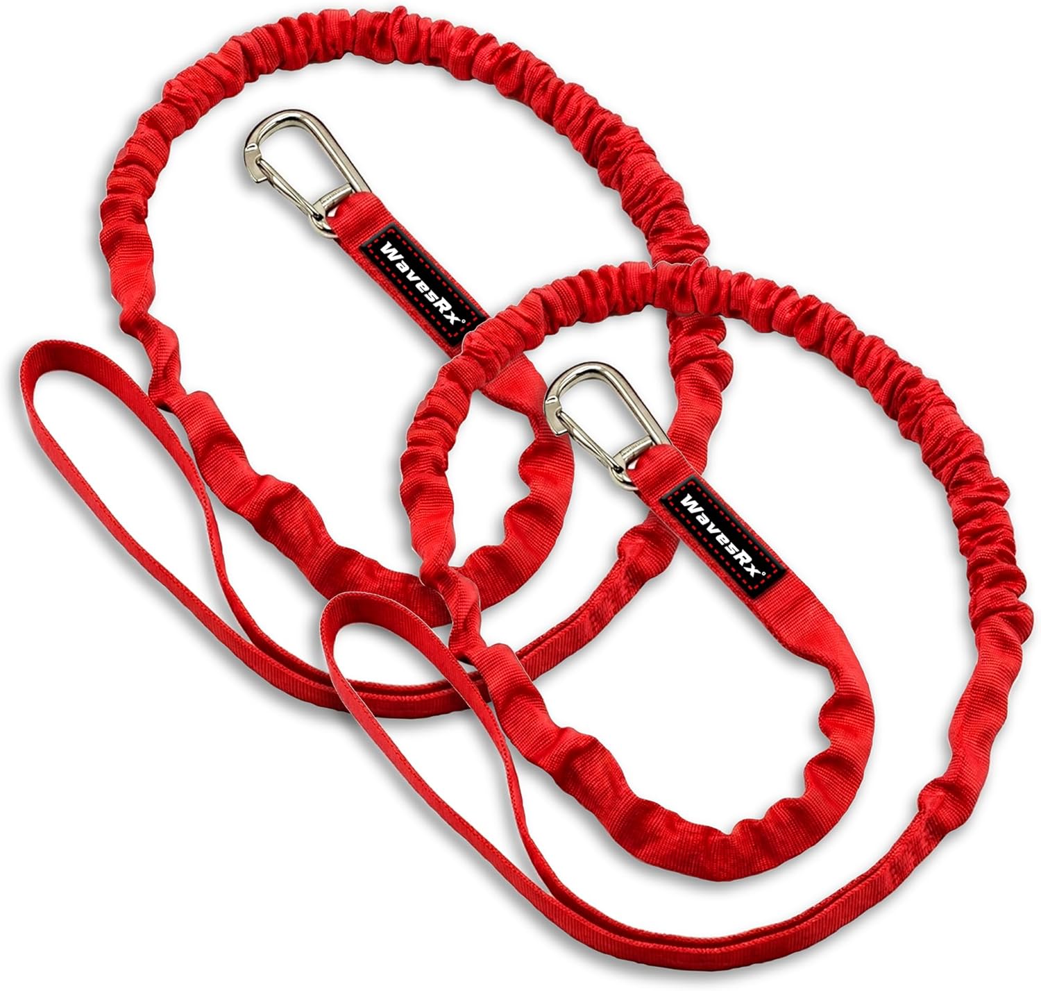 DockingPal - Premium Flat Bungee Dock Lines for Boat (Nautical Red) | Elastic Boat Dock Rope with Stainless Steel Carabiners | Stretches from 3' to 5' | Absorbs Shocks Prevent Damage to Jet Ski & PWC