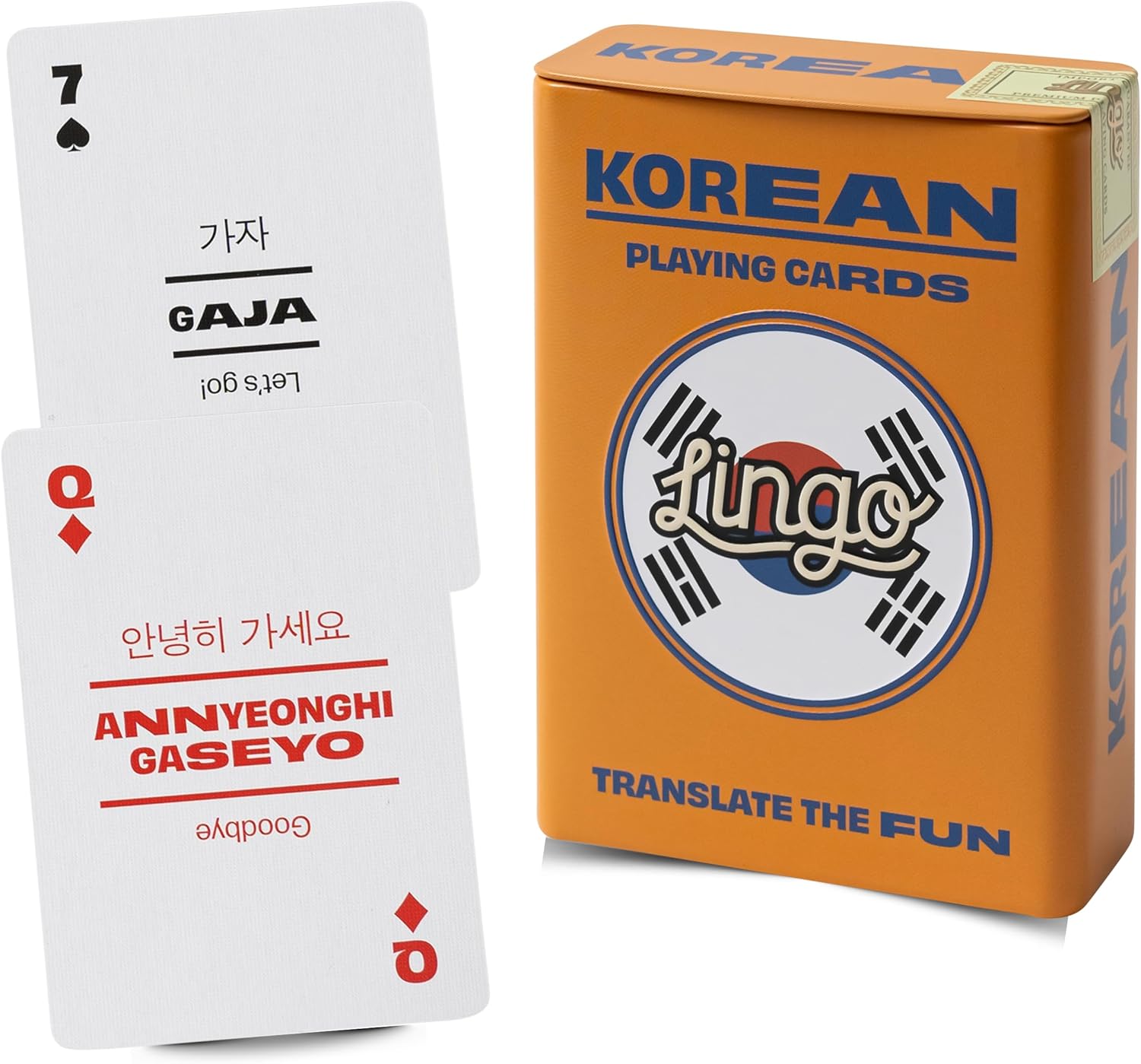 Playing Cards in Tin Box | Sturdy Travel Case | Hangul Language Learning Game Set with Useful Phrases | Fun Visual Korean Flashcard Deck to Increase Vocabulary and Pronunciation Skills