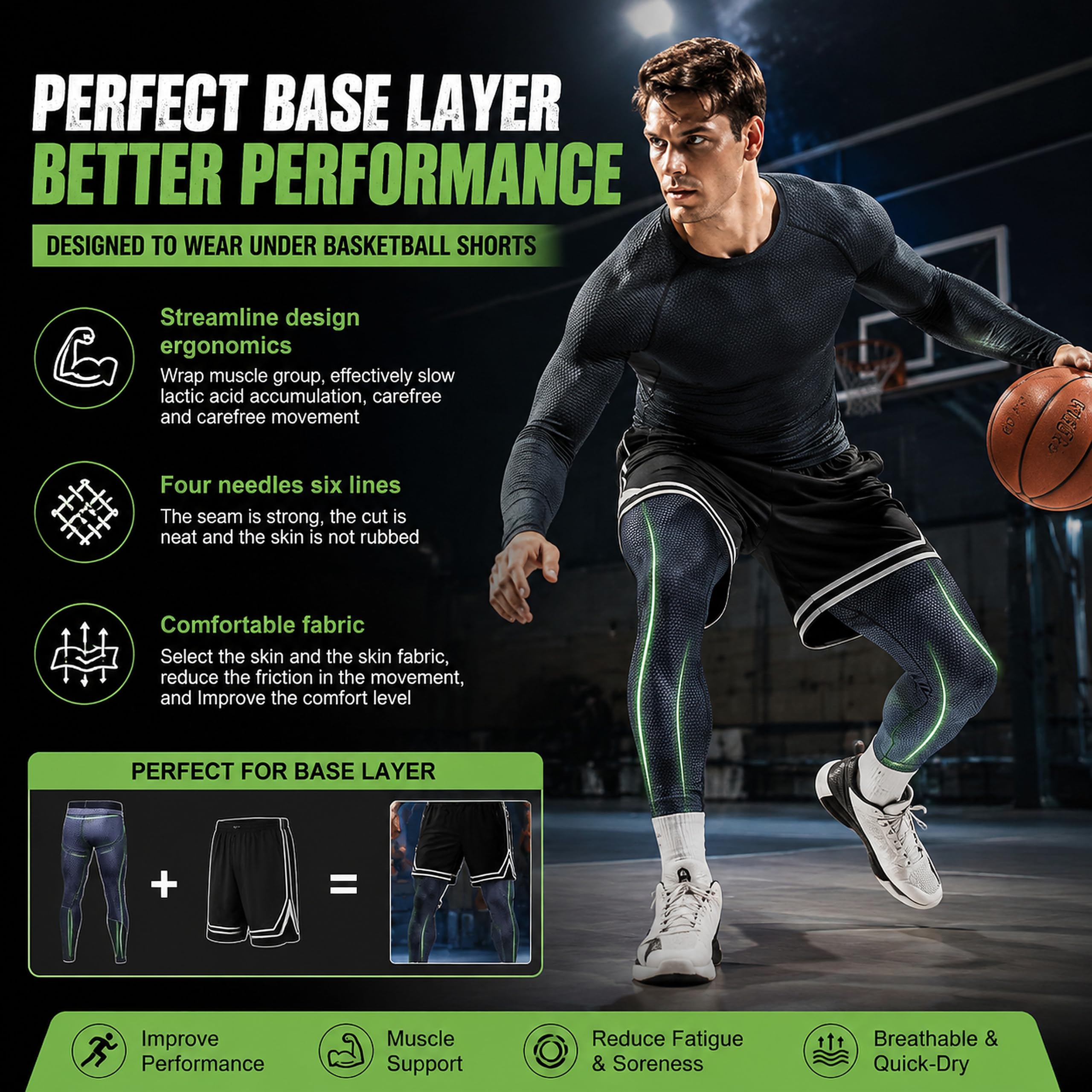 SANANG Pantalons de Compression pour Hommes Cool Dry Baselayer Sports Fitness Leggings serrés 3 Pack