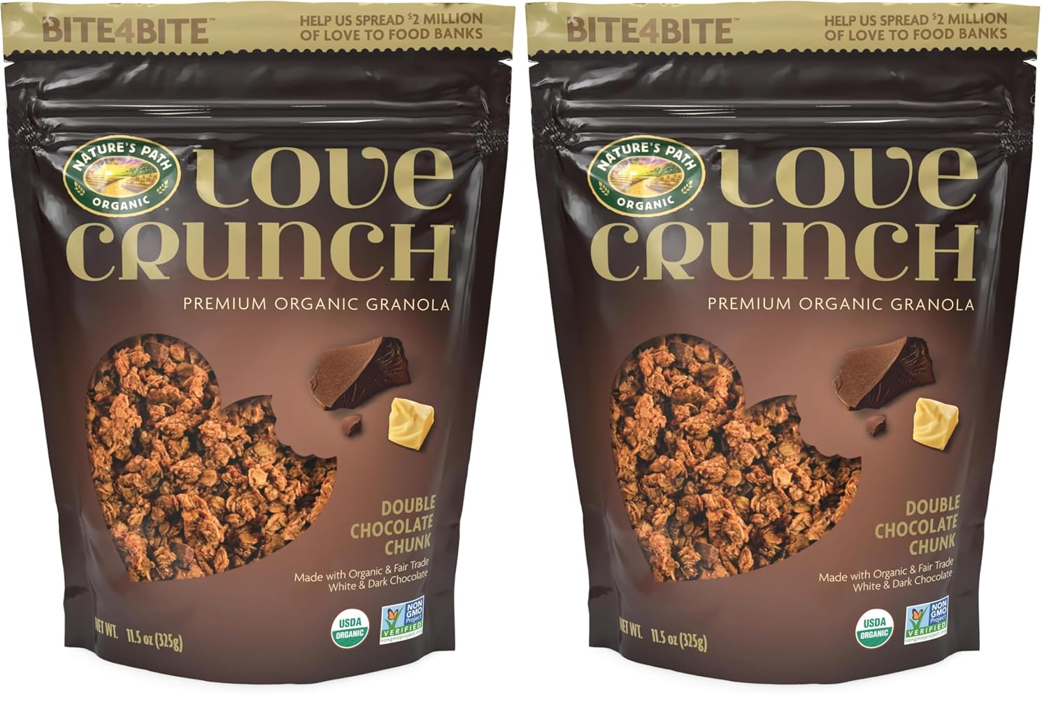 Love Crunch Organic Double Chocolate Chunk Granola, 11.5 oz (Pack of 2), Non-GMO, Fair Trade, by Nature's Path